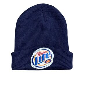 Miller Lite Beer Logo Beanie Navy Blue Cuffed Knit Winter Hat Watch Cap Patch